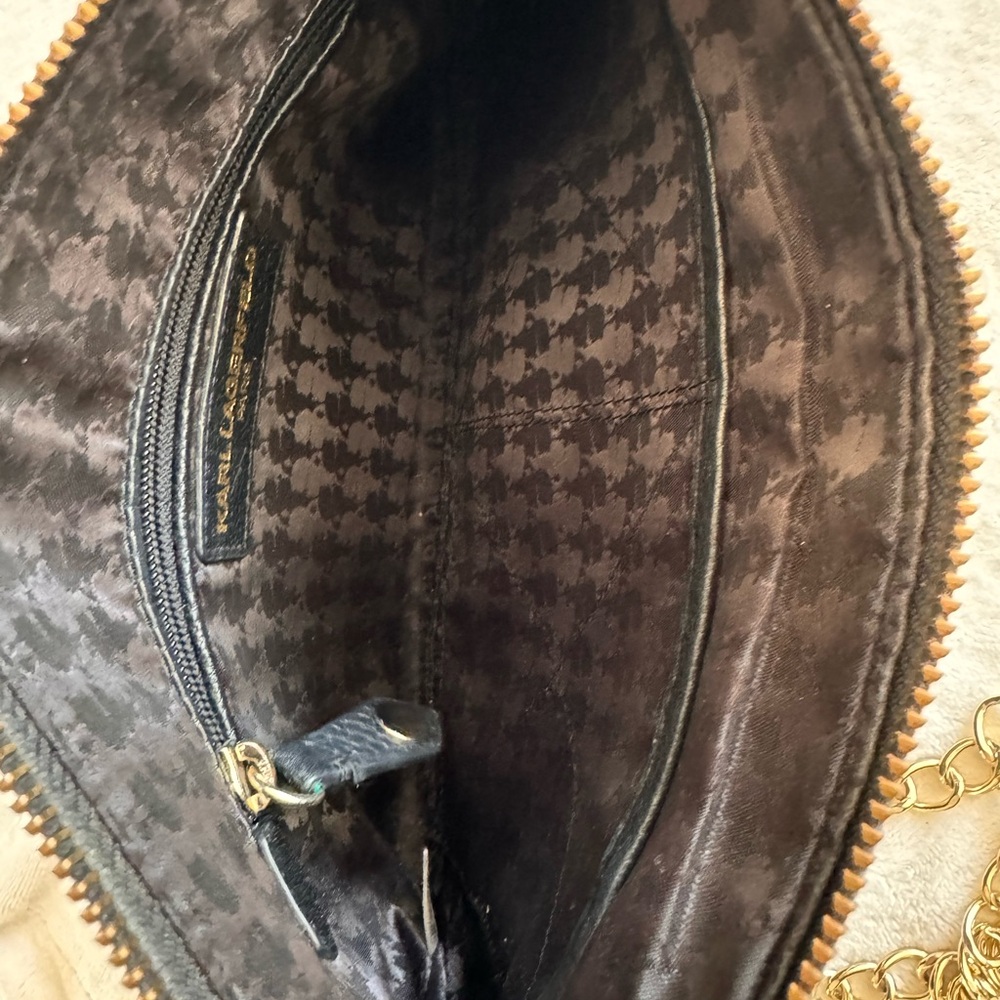 KARL LAGERFELD Black Leather Gold Chain Shoulder Bag Crossbody - Picture 5 of 9